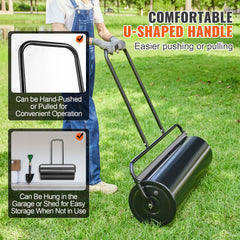 VEVOR Lawn Roller, 17 Gallon Sand/Water Filled Yard Roller, Steel Sod Roller with Easy-turn Plug and U-Shaped Ergonomic