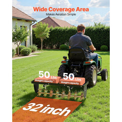VEVOR Tow Behind Plug Aerator, 32 in Lawn Spike Aerator with Universal Hitch, Heavy Duty & Rust-Resistant, Pull Behind
