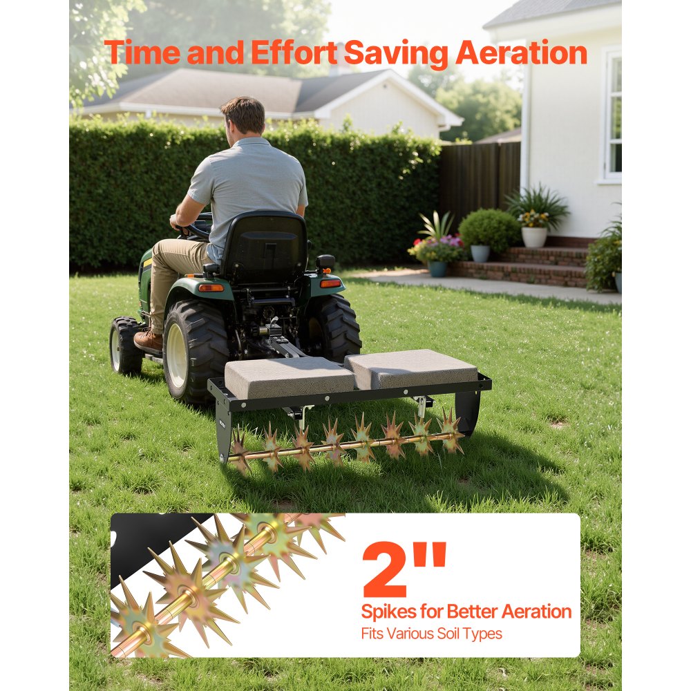 VEVOR Tow Behind Plug Aerator, 32 in Lawn Spike Aerator with Universal Hitch, Heavy Duty & Rust-Resistant, Pull Behind