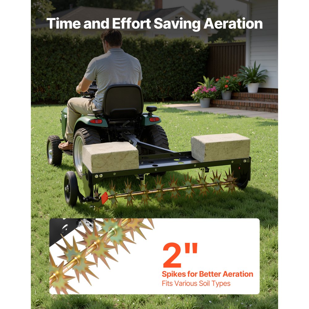 VEVOR Tow Behind Plug Aerator, 40 in Lawn Spike Aerator with Universal Hitch, 150lbs Weight Capacity, Heavy Duty &