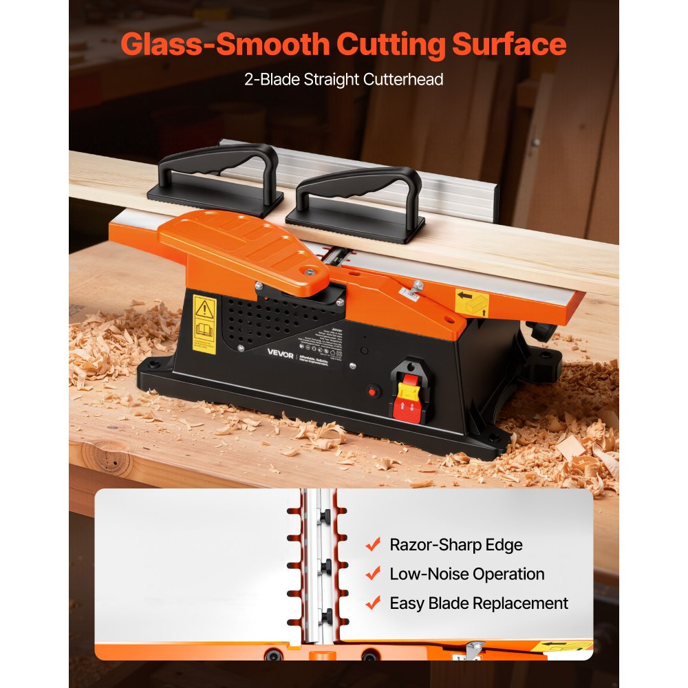 VEVOR Benchtop Jointer, 6 in, 2 HP 12000 RPM Bench Top Wood Jointer, with Straight Cutterhead, 2 HSS Blades, 6 x 23 in