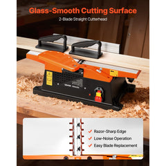 VEVOR Benchtop Jointer, 6 in, 2 HP 12000 RPM Bench Top Wood Jointer, with Straight Cutterhead, 2 HSS Blades, 6 x 23 in