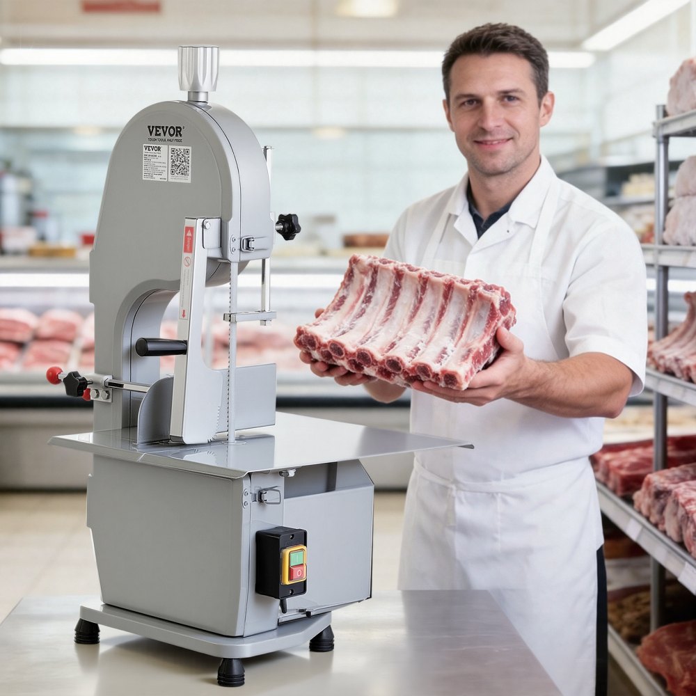 VEVOR Commercial Electric Meat Bandsaw, 1500W Stainless Steel Countertop Bone Sawing Machine, Workbeach 19.3" x 15"