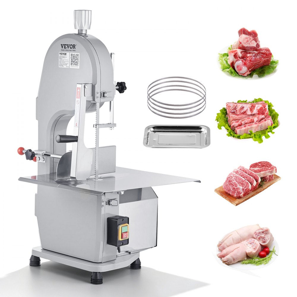 VEVOR Commercial Electric Meat Bandsaw, 1500W Stainless Steel Countertop Bone Sawing Machine, Workbeach 19.3" x 15"