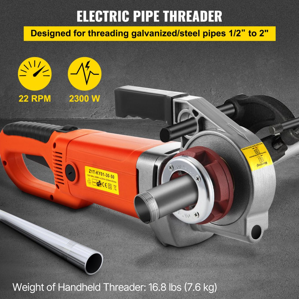 VEVOR Electric Pipe Threader, 2300W Pipe Threading Machine with 6 Dies 1/2"-2", 110V Hand-held Pipe Threader Machine