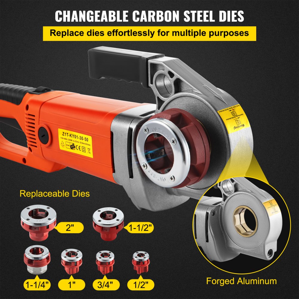 VEVOR Electric Pipe Threader, 2300W Pipe Threading Machine with 6 Dies 1/2"-2", 110V Hand-held Pipe Threader Machine