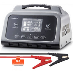 VEVOR Smart Battery Charger, 12A, 6V 12V 24V 36V 48V Lithium LiFePO4 Lead-Acid (Gel / AGM) Car Battery Charger, with