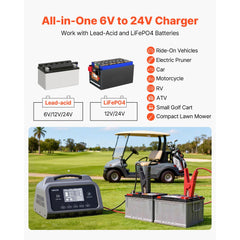VEVOR Smart Battery Charger, 25A, 6V 12V 24V Lithium LiFePO4 Lead-Acid (Gel/AGM) Car Battery Charger, with LCD Display