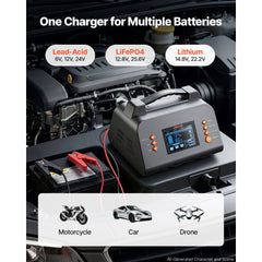 VEVOR Smart Battery Charger 20A 6V 12V 24V for Lithium LiFePO4 Lead-Acid, Compatible with Car Lawn Mower ATV Compact