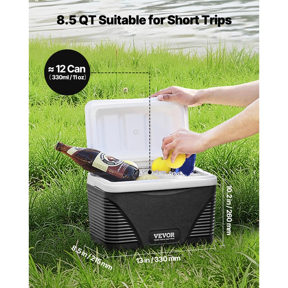 VEVOR Portable Cooler, 8.5 QT Hard Cooler with Ice Retention and Heavy-Duty Handles, Lightweight Rigid Material