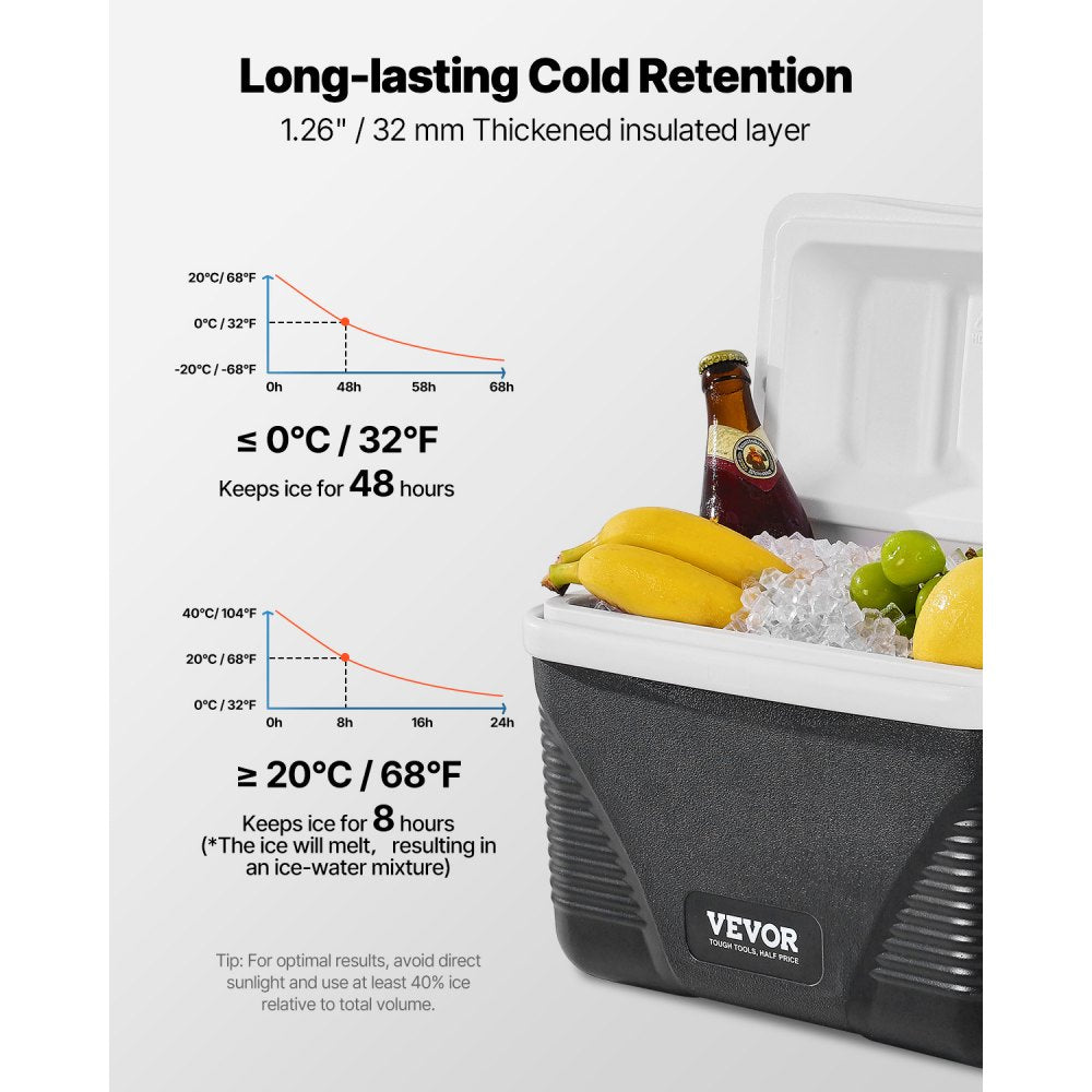 VEVOR Portable Cooler, 8.5 QT Hard Cooler with Ice Retention and Heavy-Duty Handles, Lightweight Rigid Material