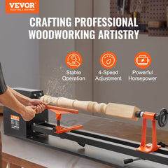VEVOR Tabletop Wood Lathe, Dimensions 14x40 inches, Motor Power 0.5 HP 370W, Features Variable Speeds