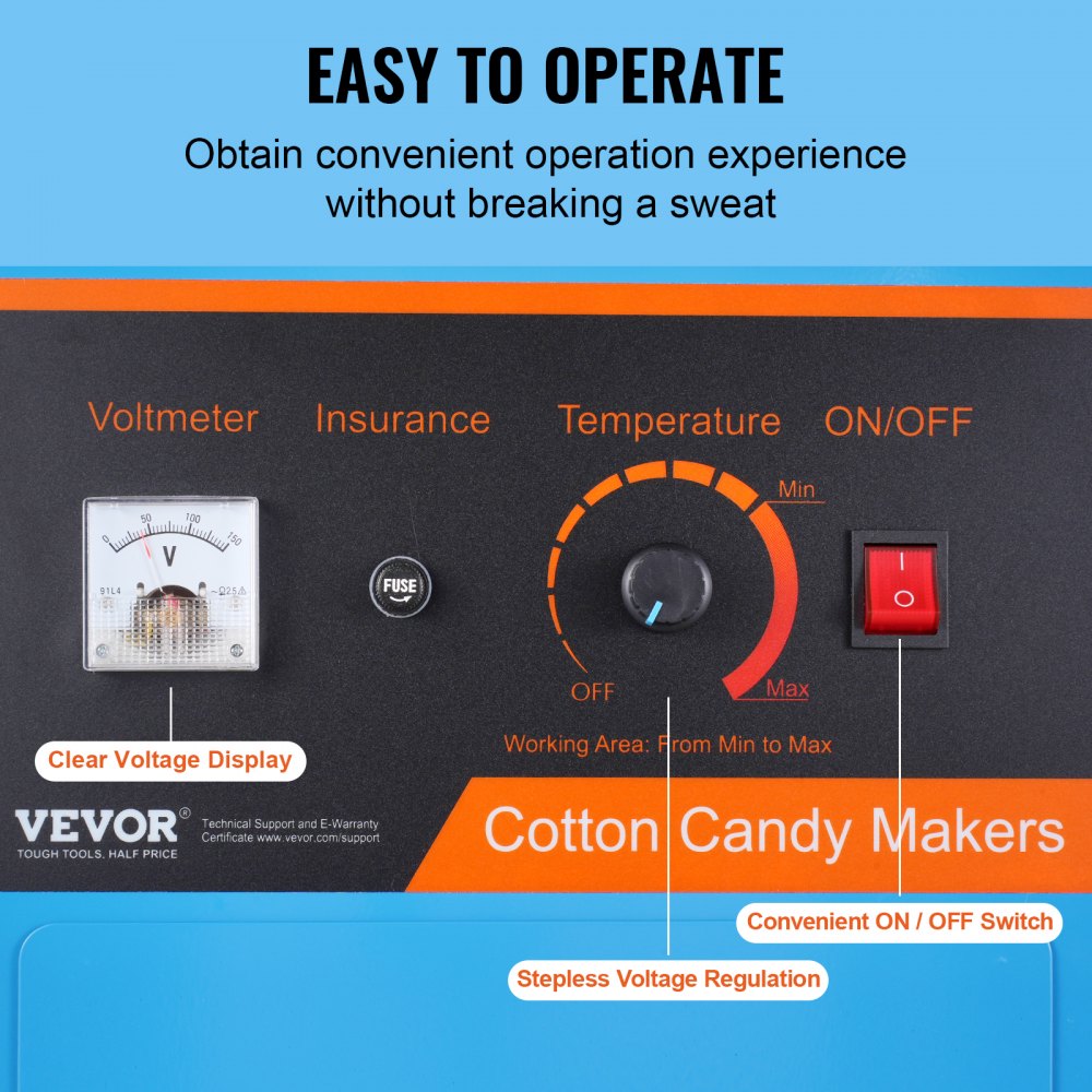 VEVOR Electric Cotton Candy Machine, 1000W Candy Floss Maker, Commercial Cotton Candy Machine with Stainless Steel