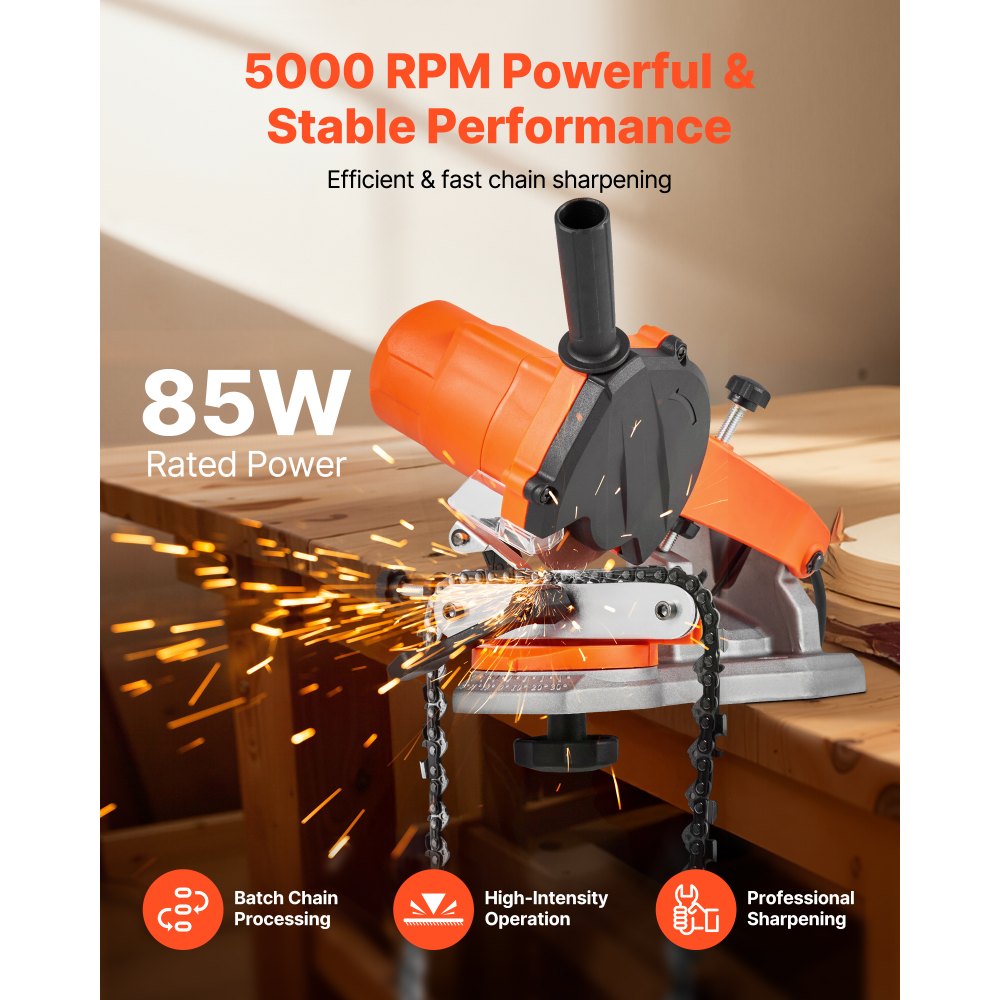VEVOR Electric Chainsaw Sharpener, 85W Bench Saw Chain Sharpener 5000RPM, Professional Chainsaw Sharpening Tool with 2