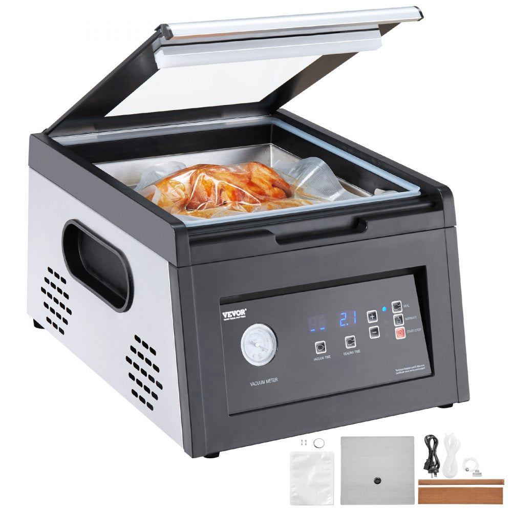 VEVOR Chamber Vacuum Sealer, 380W Vacuum Pump Power, Sealing Bag Packing Machine for Wet Foods, Meat, Compact Design