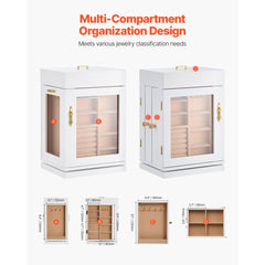VEVOR Jewelry Box, 360° Rotating Jewelry Organizer with Magnetic Door, Acrylic Window and Built-in 4 Necklace Hooks