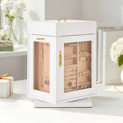VEVOR Jewelry Box, 360° Rotating Jewelry Organizer with Magnetic Door, Acrylic Window and Built-in 4 Necklace Hooks