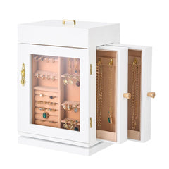 VEVOR Jewelry Box, 360° Rotating Jewelry Organizer with Magnetic Door, Acrylic Window and Built-in 4 Necklace Hooks