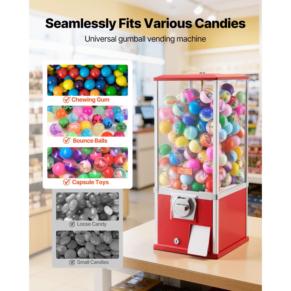 VEVOR Gumball Machine for Kids, 25" Height Home Vending Machine, PS Bouncy Balls Dispenser, Hold 230 Capsule Toys