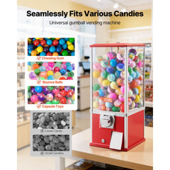 VEVOR Gumball Machine for Kids, 25" Height Home Vending Machine, PS Bouncy Balls Dispenser, Hold 230 Capsule Toys