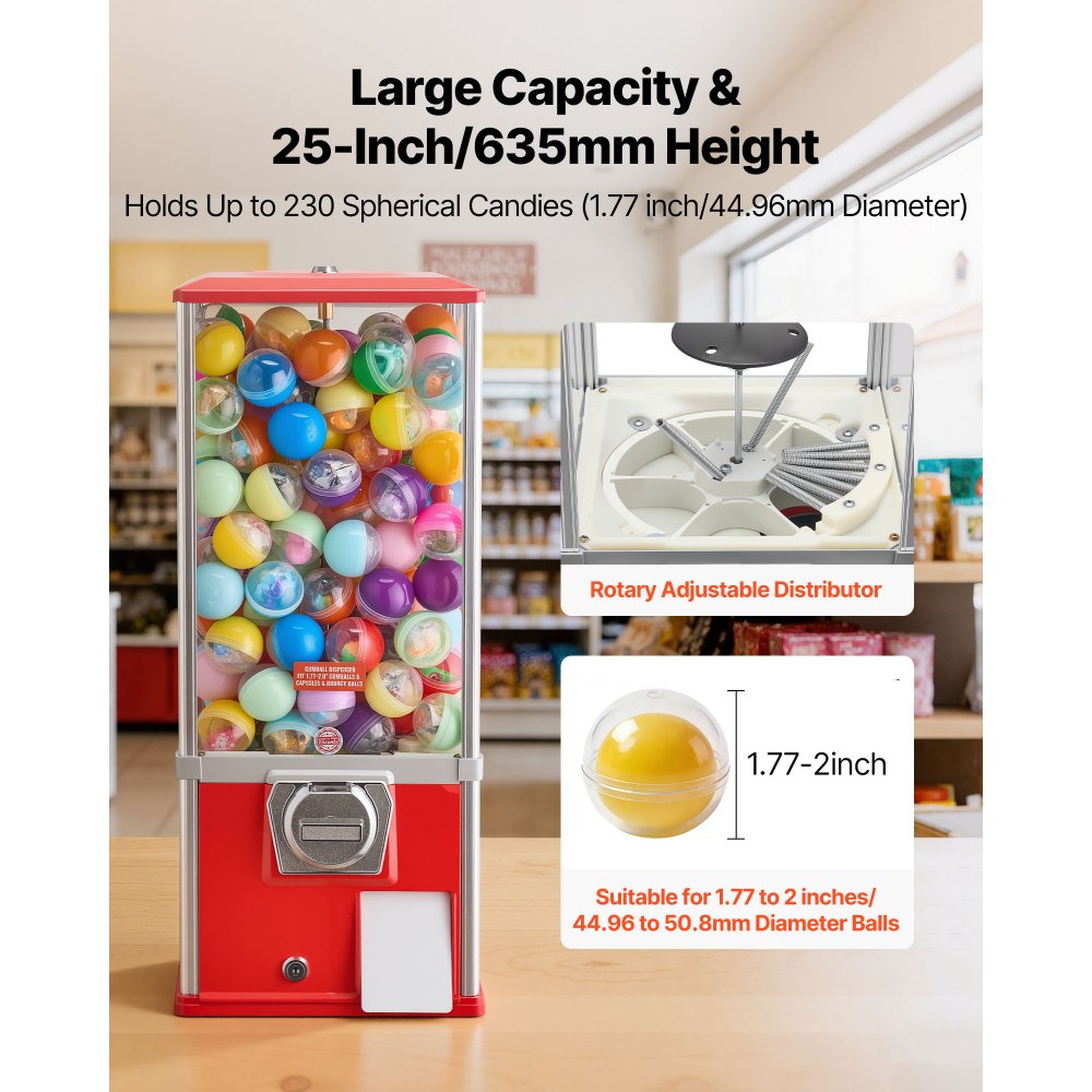 VEVOR Gumball Machine for Kids, 25" Height Home Vending Machine, PS Bouncy Balls Dispenser, Hold 230 Capsule Toys