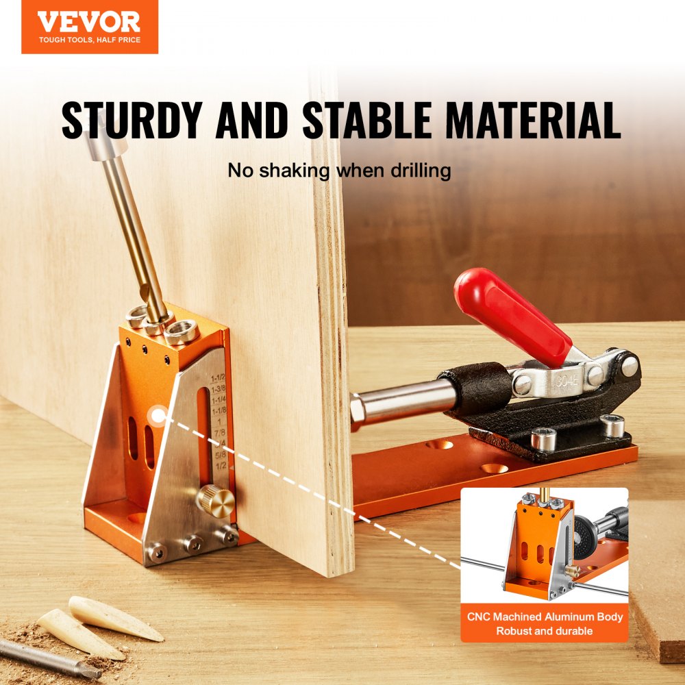VEVOR 30 Pcs Pocket Hole Jig Kit, Adjustable & Easy to Use Pocket Hole Jig System with Step Drills, Drill Stop Rings