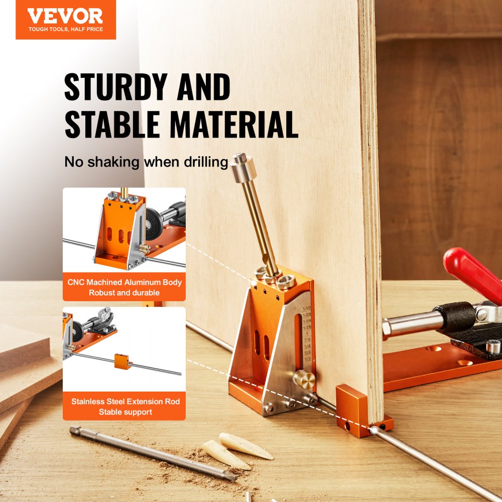 VEVOR Pocket Hole Jig Kit, 34 Pcs Pocket Hole Jig System with 11" C-clamp, Fixture, Step Drills, Wrenches, Drill Stop