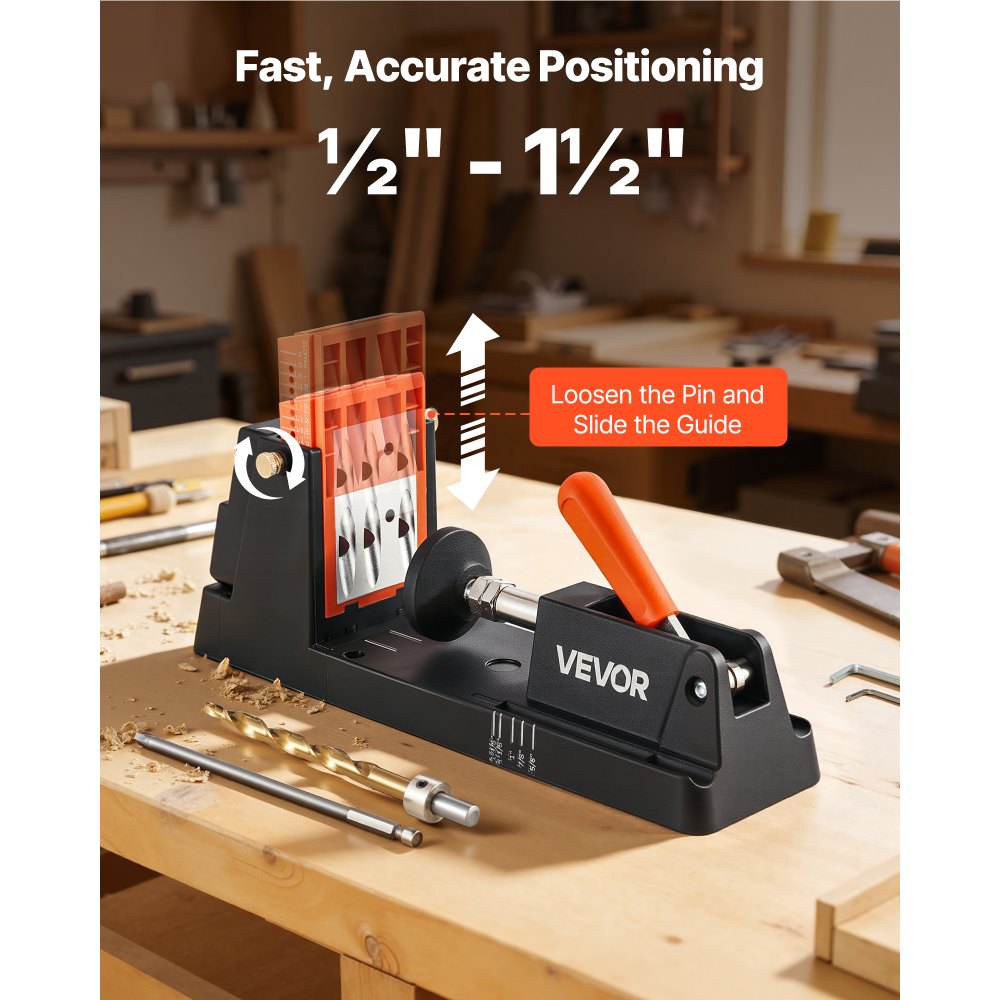VEVOR Pocket Hole Jig Kit, 1/2" to 1-1/2" Adjustable, Lightweight Jig Pocket Hole System with Dust Collection Adapter