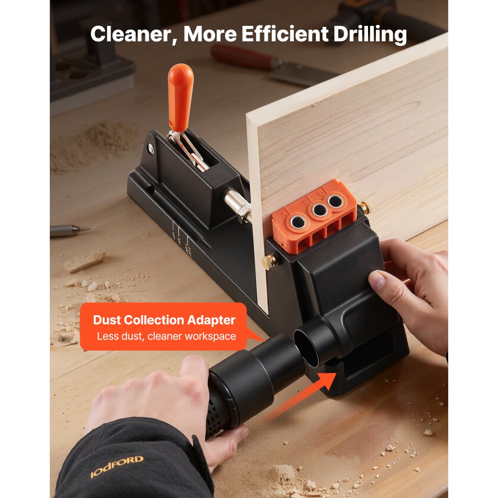 VEVOR Pocket Hole Jig Kit, 1/2" to 1-1/2" Adjustable, Lightweight Jig Pocket Hole System with Dust Collection Adapter