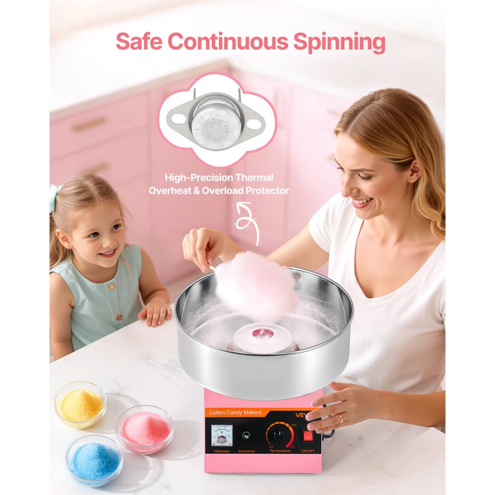 VEVOR Cotton Candy Machine Commercial, 1000W Electric Candy Floss Maker, Easy Use with 15 inch Stainless Steel Bowl and