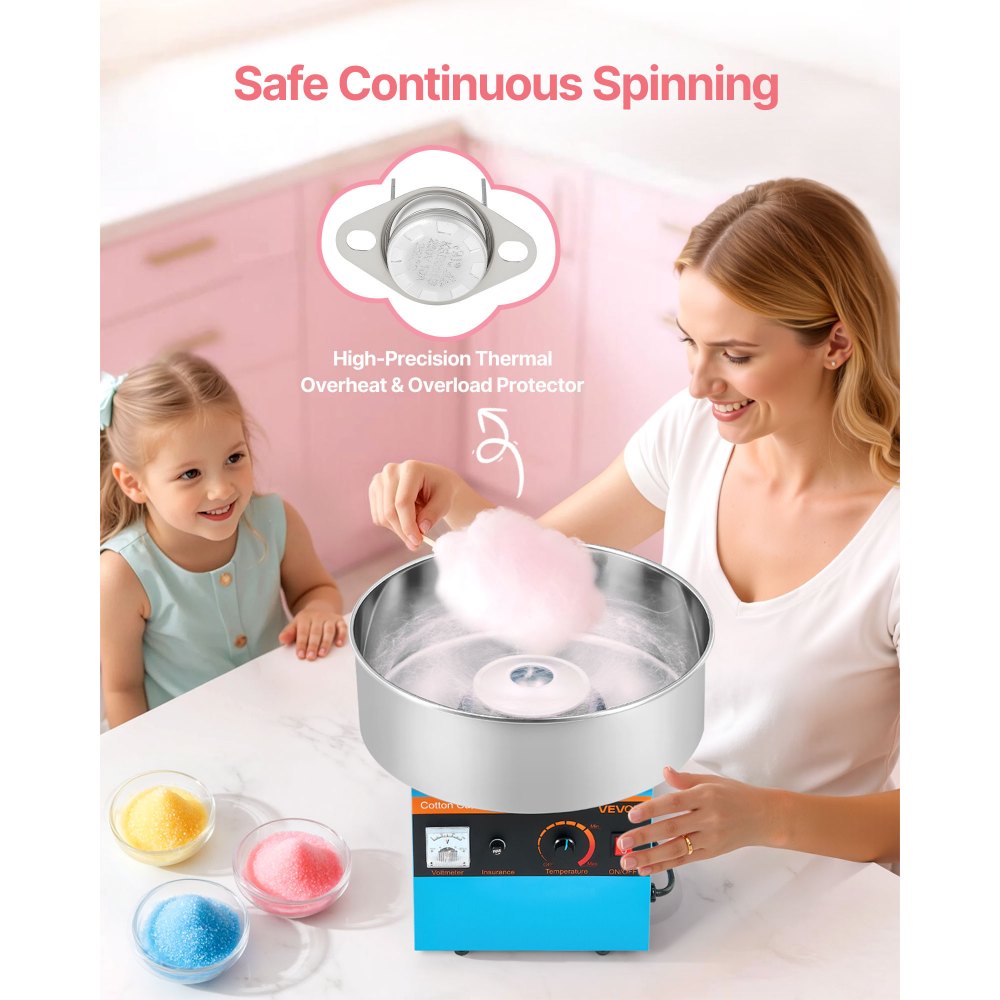 VEVOR Cotton Candy Machine Commercial, 1000W Electric Candy Floss Maker, Easy Use with 15 inch Stainless Steel Bowl and