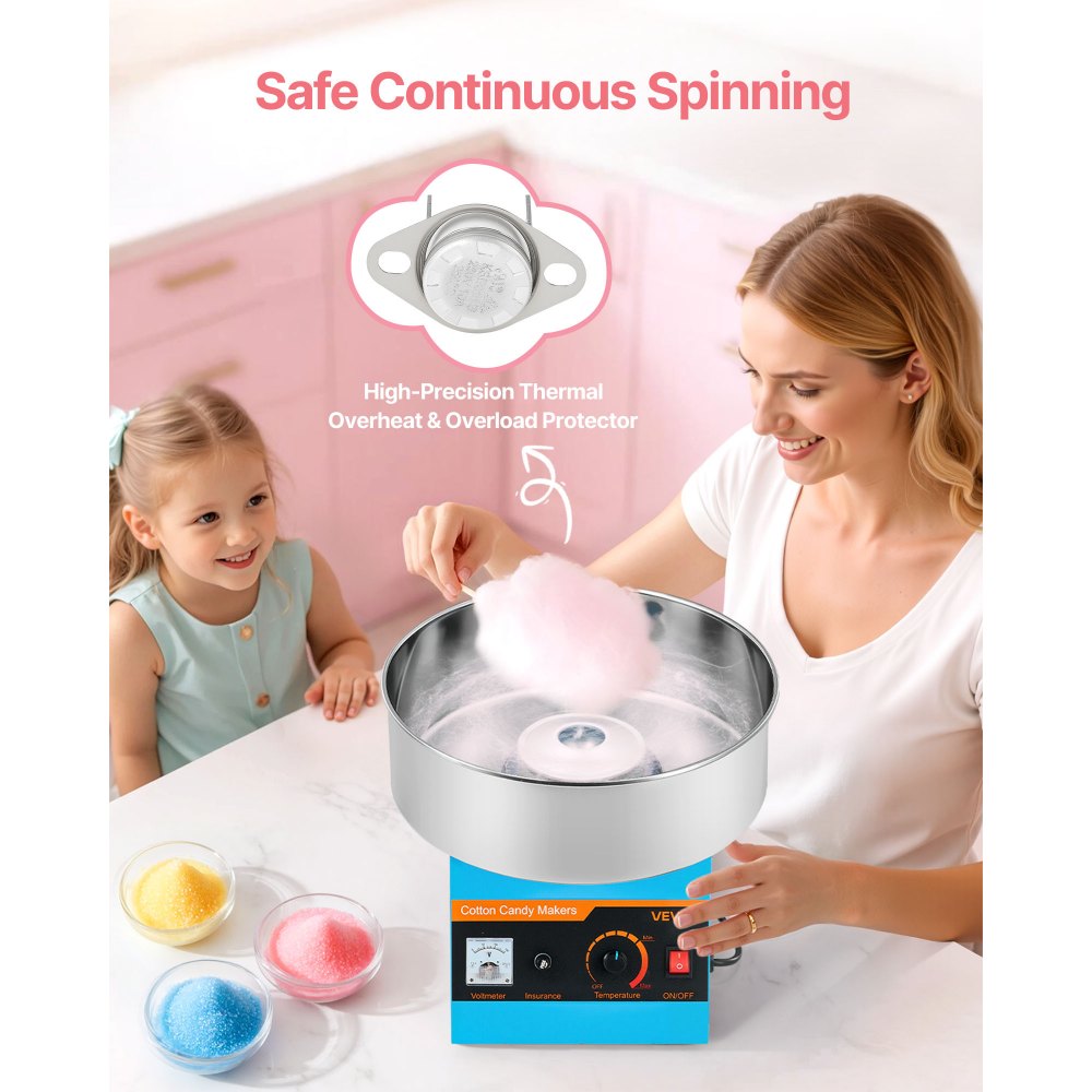 VEVOR Cotton Candy Machine Commercial, 1000W Electric Candy Floss Maker, Easy Use with 15 inch Stainless Steel Bowl and