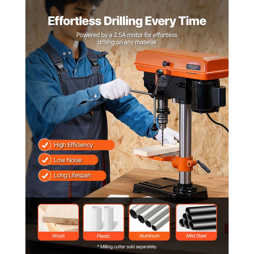 VEVOR 8 in Benchtop Drill Press, 2.5A Induction Motor, Tabletop Drilling Machine with 620 / 1140 / 1740 / 2340 / 3100