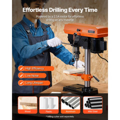 VEVOR 8 in Benchtop Drill Press, 2.5A Induction Motor, Tabletop Drilling Machine with 620 / 1140 / 1740 / 2340 / 3100