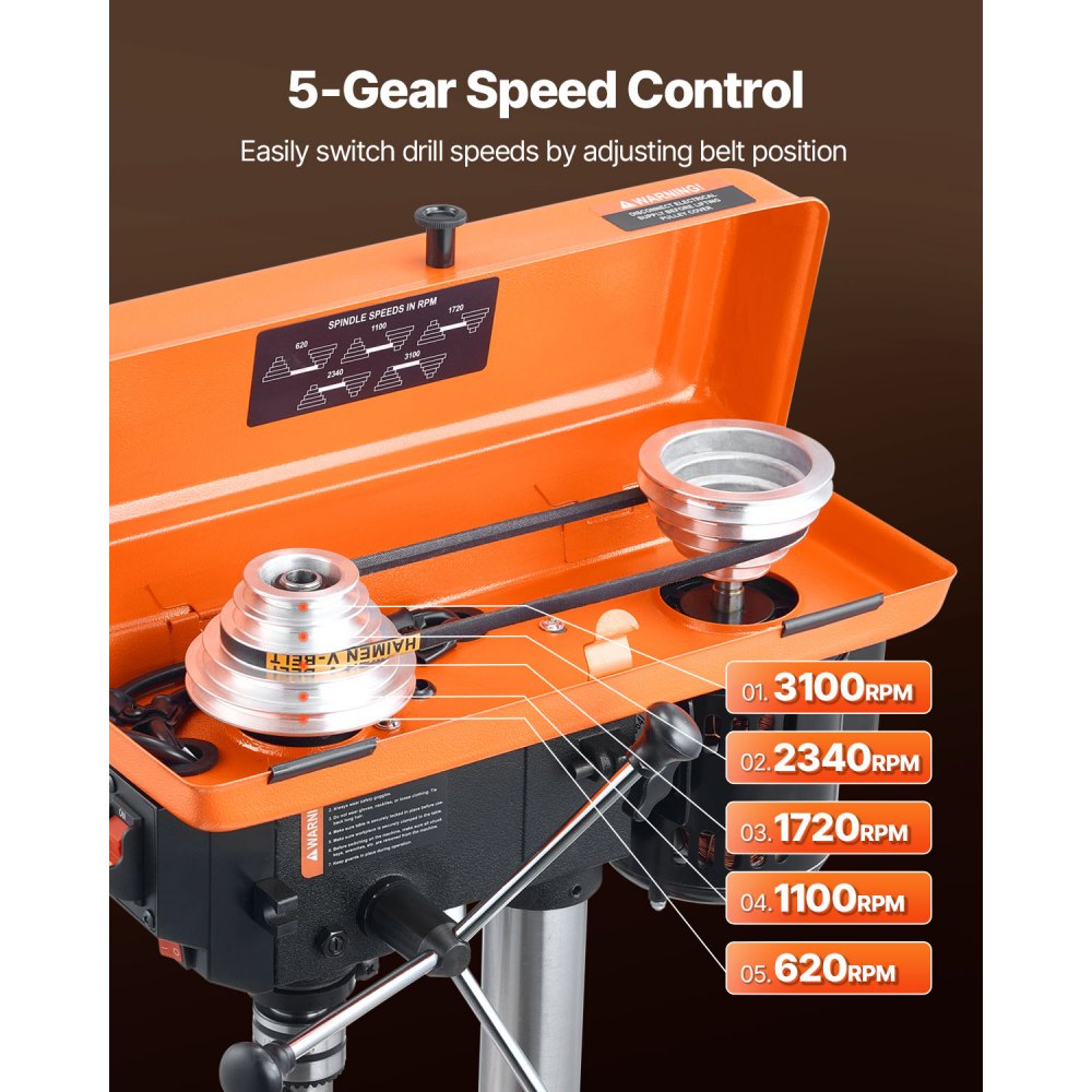 VEVOR 8 in Benchtop Drill Press, 2.5A Induction Motor, Tabletop Drilling Machine with 620 / 1140 / 1740 / 2340 / 3100