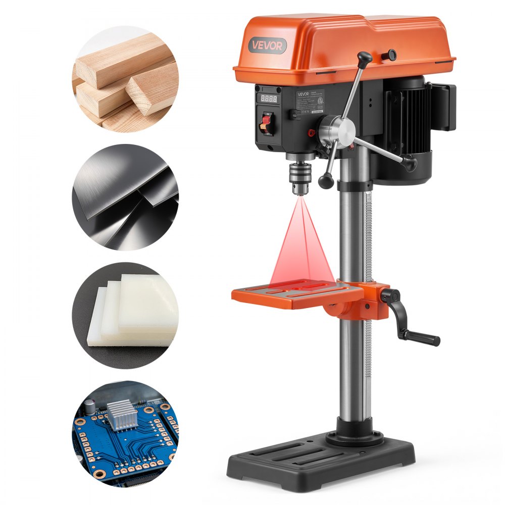 VEVOR 10-Inch Benchtop Drill Press, 5 Amp, 0.8 HP 600W Bench Drill Press, 530-3140 RPM Variable Speed, 0-45° Tilting