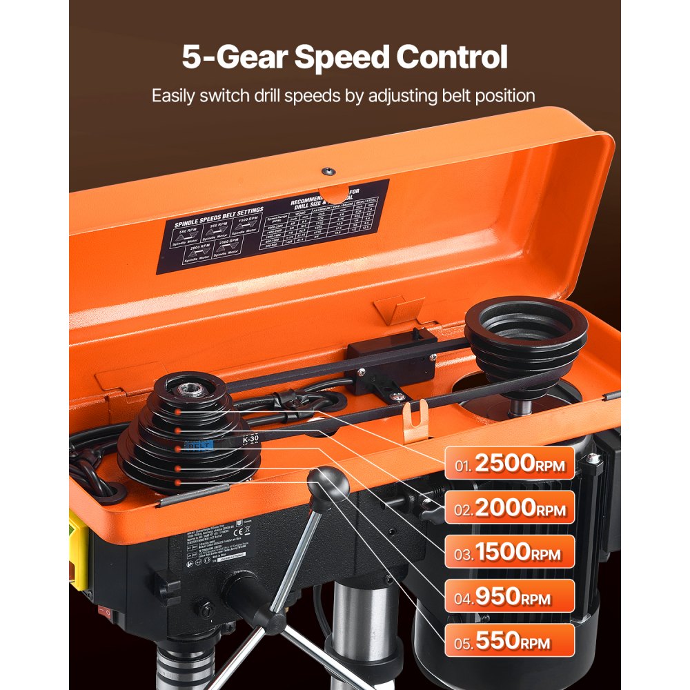 VEVOR 10 in Benchtop Drill Press, 6.2A Induction Motor, Tabletop Drilling Machine with 650 / 1050 / 1800 / 2350 / 3100