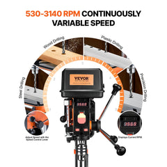 VEVOR 12 in Benchtop Drill Press, 5 Amp 120V, Variable Speed Cast Iron Bench Drill Press, 12 in Swing Distance 0-45°
