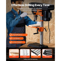 VEVOR Benchtop Drill Press, 3.2 Amp, 5-Speed Adjustable Drill Press with 650/1050/1800/2350/3100 RPM, 10-inch Swing