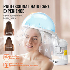 VEVOR Hair Steamer, 2-in-1 Professional Hair & Facial Steamer with Detachable Bonnet Hood, Nano Ionic & UV Ozone Face