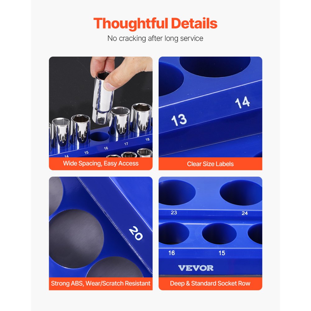 VEVOR Magnetic Socket Organizer Set, 8PCS Socket Holder, 1/4'', 3/8'' & 1/2'' Metric SAE Socket Trays with Clear