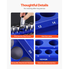 VEVOR Magnetic Socket Organizer Set, 8PCS Socket Holder, 1/4'', 3/8'' & 1/2'' Metric SAE Socket Trays with Clear