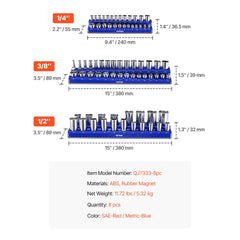VEVOR Magnetic Socket Organizer Set, 8PCS Socket Holder, 1/4'', 3/8'' & 1/2'' Metric SAE Socket Trays with Clear