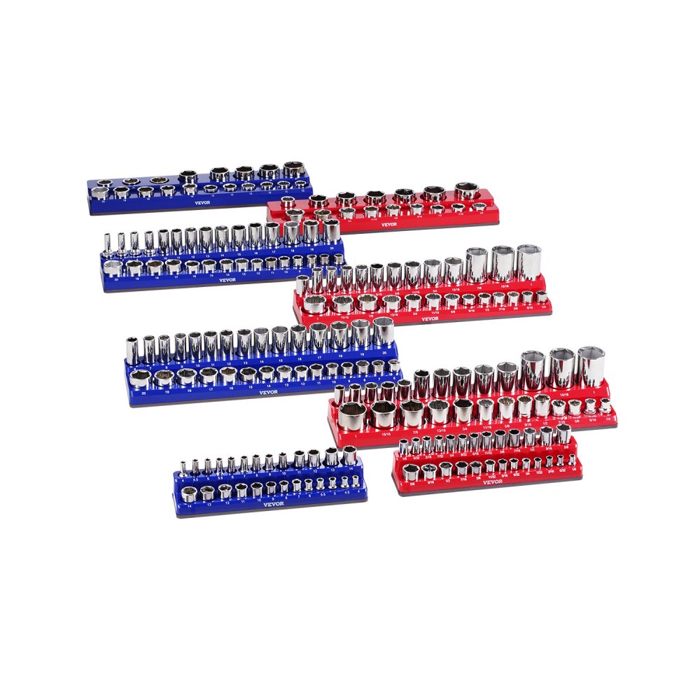 VEVOR Magnetic Socket Organizer Set, 8PCS Socket Holder, 1/4'', 3/8'' & 1/2'' Metric SAE Socket Trays with Clear