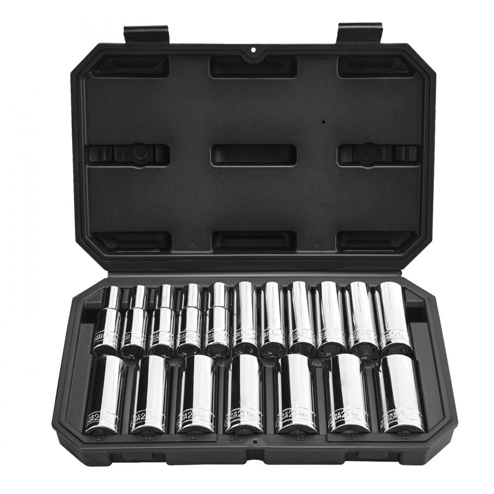 VEVOR Socket Set, 18 Pieces, 1/2 inch Drive Socket Tool Set, Metric Size from 10 to 27 mm, Mechanic Tool Kit with
