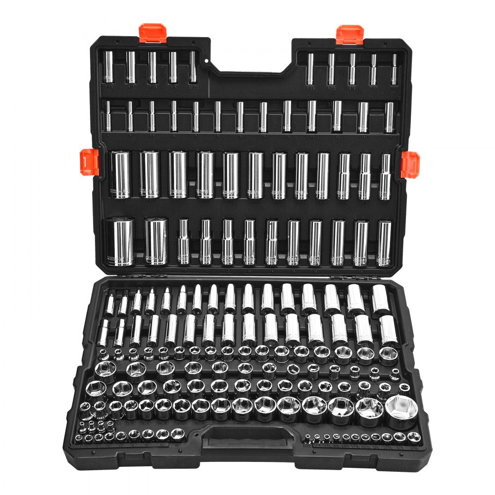 VEVOR Socket Set, 163 Pieces, 3/8 & 1/4 & 1/2 inch Drive Socket Tool Set, SAE and Metric, Deep and Standard, Mechanic