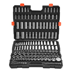 VEVOR Socket Set, 163 Pieces, 3/8 & 1/4 & 1/2 inch Drive Socket Tool Set, SAE and Metric, Deep and Standard, Mechanic