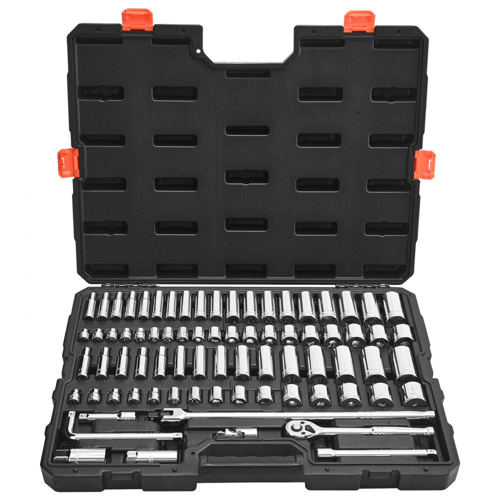 VEVOR Socket Set, 76 Pieces, 3/8 inch Drive Socket and Ratchet Set, SAE and Metric, Deep and Shallow, Mechanic Tool Kit