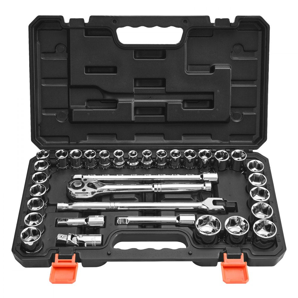 VEVOR Socket Set, 33 Pieces, 1/2 inch Drive Socket and Ratchet Set, SAE and Metric, Mechanic Tool Kit with Ratchet