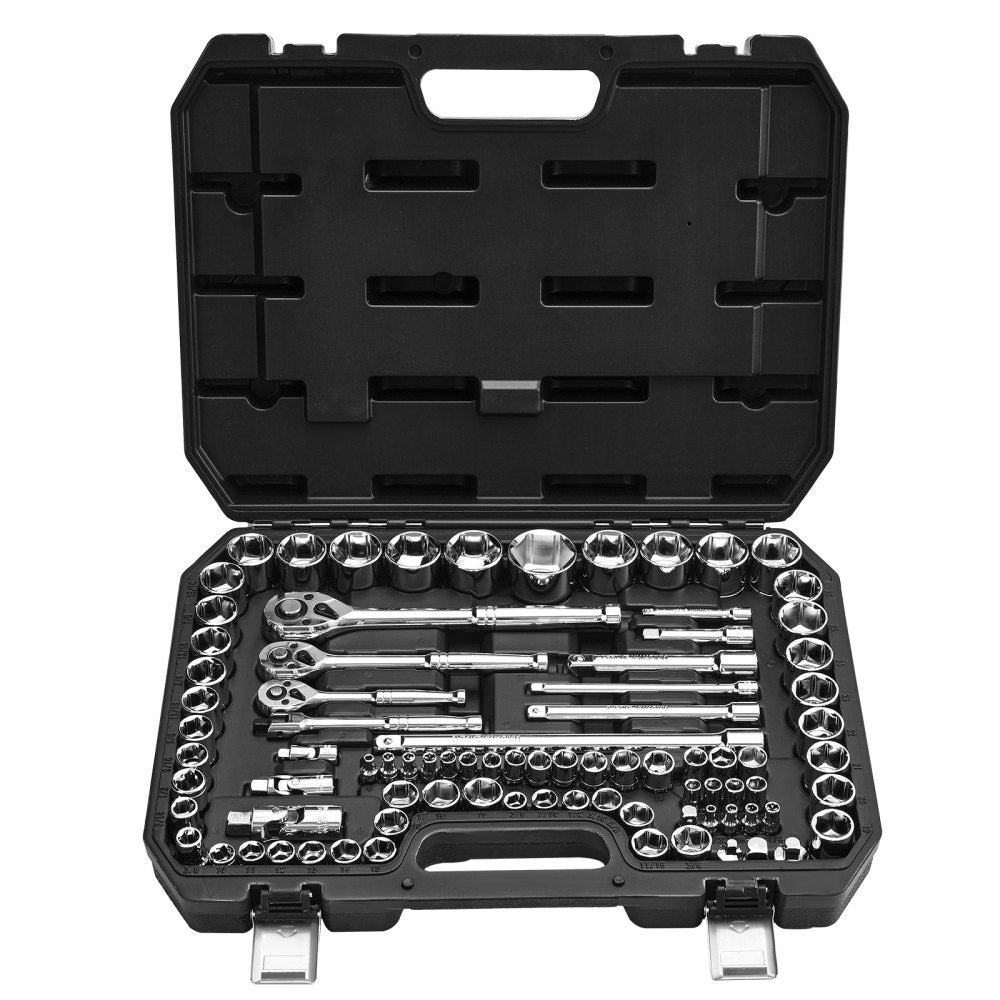 VEVOR Socket Set, 86 Pieces, 3/8 & 1/4 & 1/2 inch Drive Socket and Ratchet Set, SAE and Metric, Mechanic Tool Kit with